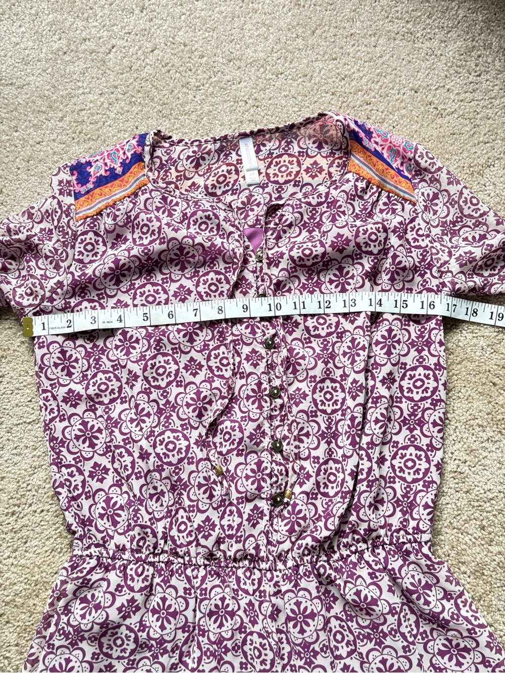 Xhilaration Purple Floral Print Romper with Orange Border - Boho, Indie - Picture 10 of 14
